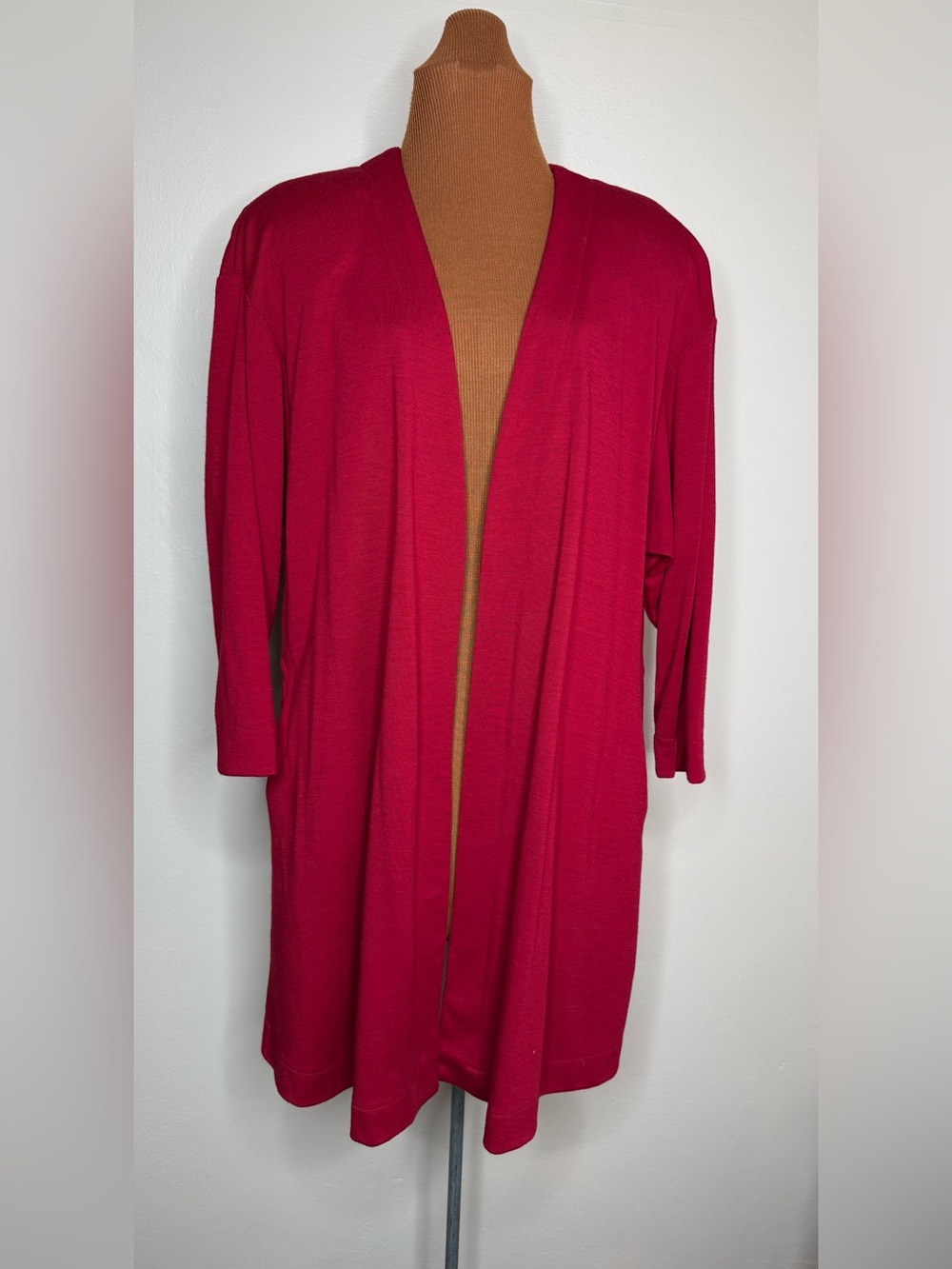 Carlisle Open-Front Wool Longline Cardigan Red Size 6